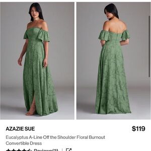 AZAZIE SUE- Eucalyptus A-Line Off the Shoulder Floral Burnout Dress